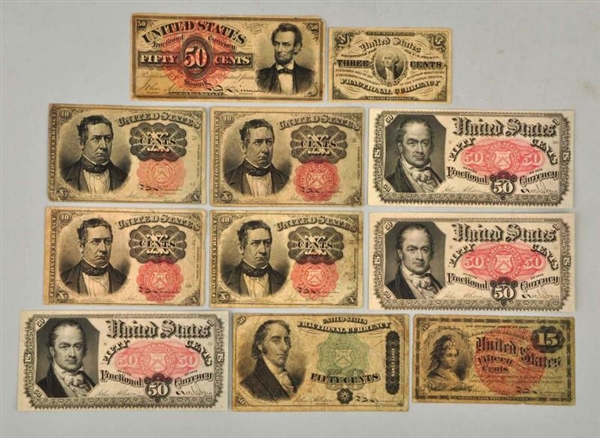 LOT OF 11: FRACTIONAL CURRENCY.                   
