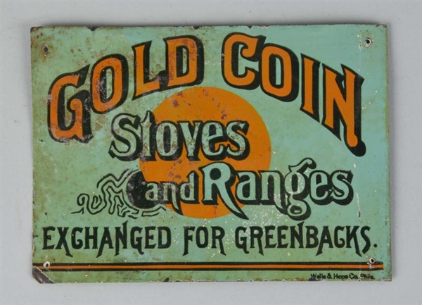 GOLD COIN STOVES & RANGES TIN SIGN.               