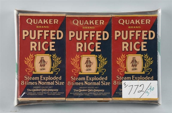 LOT OF 3: QUAKER PUFFED RICE STORE BOXES.         
