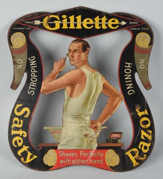 GILLETTE DIE CUT TIN ADVERTISING SIGN.            