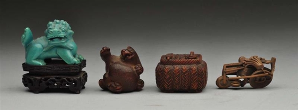 LOT OF 4: WOODEN CARVED ITEMS.                    