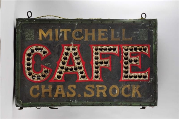 EARLY PUNCHED TIN CAFE TRADE SIGN.                