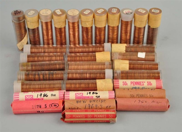 LOT OF 33: ROLLS OF LINCOLN PENNIES BU.           