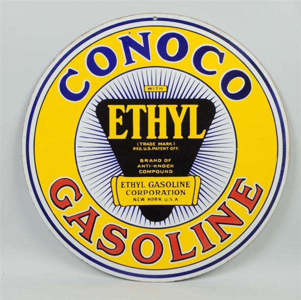 CONOCO GASOLINE WITH ETHYL LOGO SIGN.             