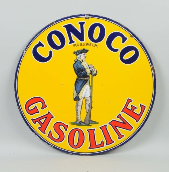 CONOCO GASOLINE WITH SOLDIER LOGO SIGN.           