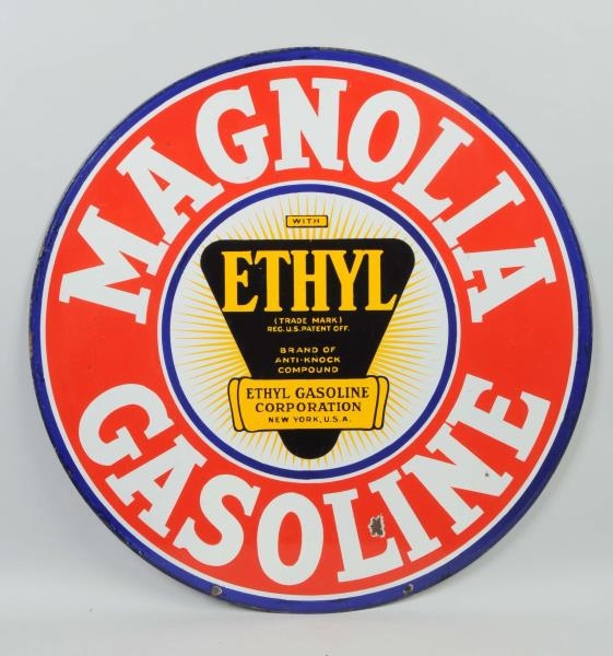 MAGNOLIA GASOLINE WITH ETHYL LOGO SIGN.           