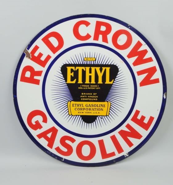 RED CROWN GASOLINE WITH ETHYL LOGO SIGN.          