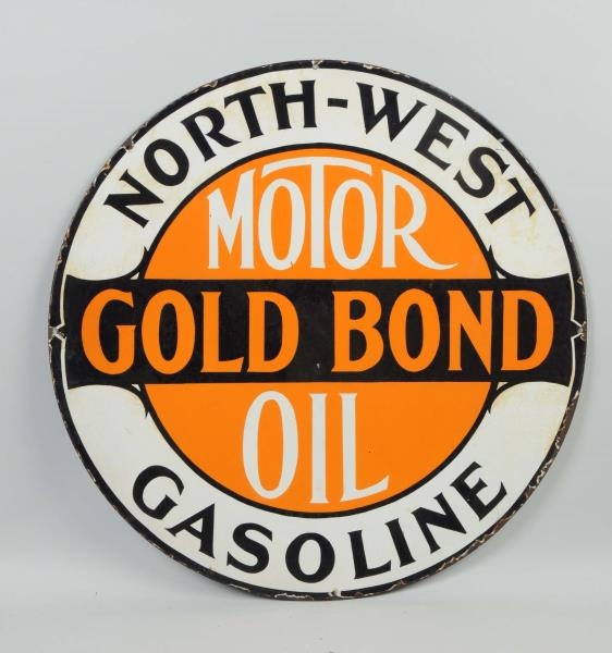NORTH-WESTERN GOLD BOND GASOLINE MOTOR OIL SIGN.  