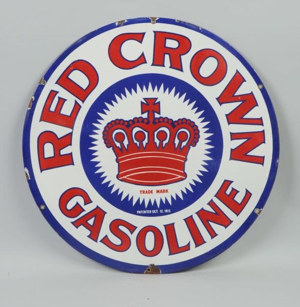 RED CROWN GASOLINE WITH LOGO SIGN.                