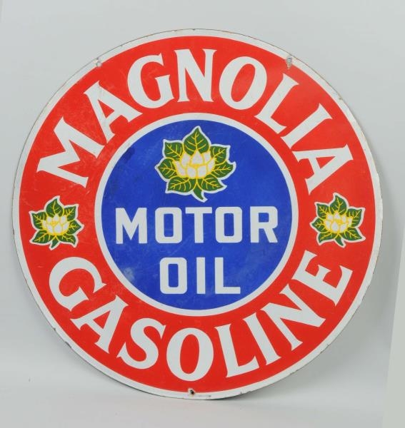 MAGNOLIA GASOLINE MOTOR OIL WITH FLOWER LOGO SIGN.