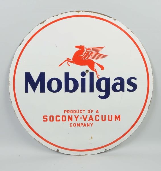 MOBIL GAS PRODUCT OF A SOCONY-VACUUM COMPANY SIGN.