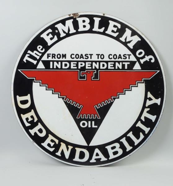 INDEPENDENT OIL "EMBLEM OF DEPENDABILITY" SIGN.   