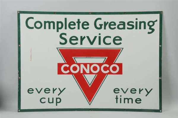 CONOCO "COMPLETE GREASING SERVICE" SIGN.          