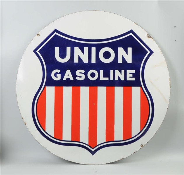 UNION GASOLINE WITH RED, WHITE & BLUE SHIELD SIGN.