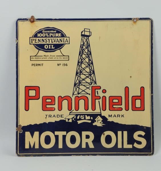 PENFIELD MOTOR OILS WITH DERICK LOGO SIGN.        