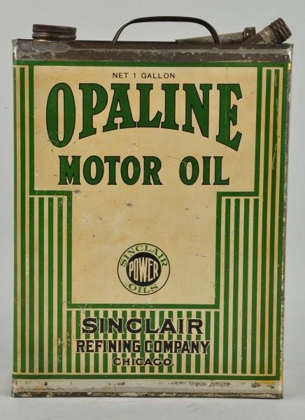 SINCLAIR OPALINE MOTOR OIL CAN WITH STRIPES.      
