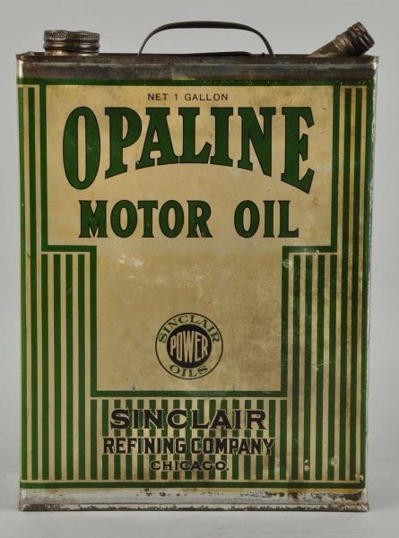 SINCLAIR OPALINE MOTOR OIL CAN WITH STRIPES.      
