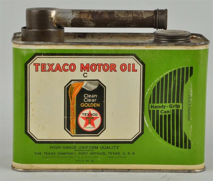 TEXACO MOTOR OIL HALF GALLON "HANDY-GRIP CAN".    