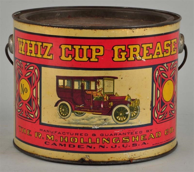 WHIZ CUP GREASE WITH EARLY CAR GRAPHICS CAN.      
