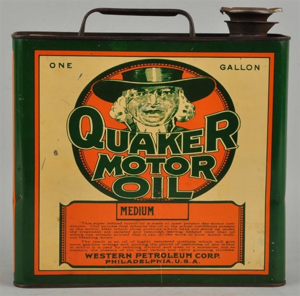 QUAKER MOTOR OIL ONE GALLON FLAT CAN WITH LOGO.   