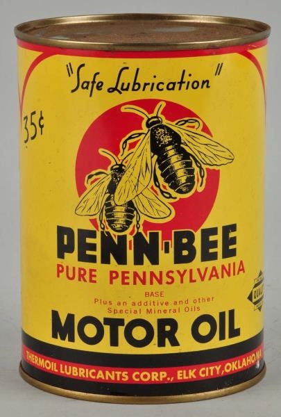 PENN-BEE MOTOR OIL ONE QUART ROUND METAL CAN.     