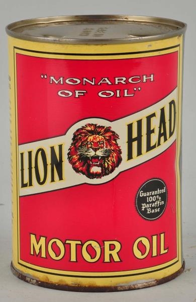 GILMORE LION HEAD MOTOR OIL ONE QUART ROUND CAN.  