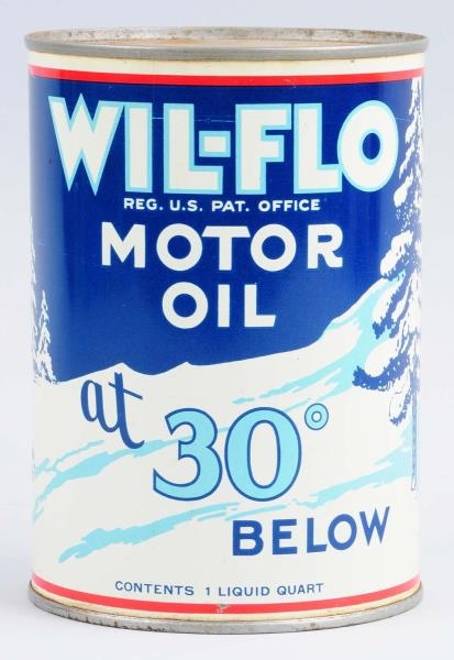WIL-FLO MOTOR OIL ONE QUART METAL CAN.            