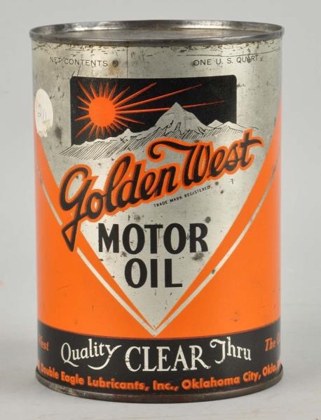 GOLDEN WEST MOTOR OIL ONE QUART ROUND METAL CAN.  