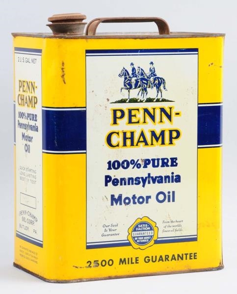 PENN-CHAMP MOTOR OIL TWO GALLON RECTANGLE CAN.    
