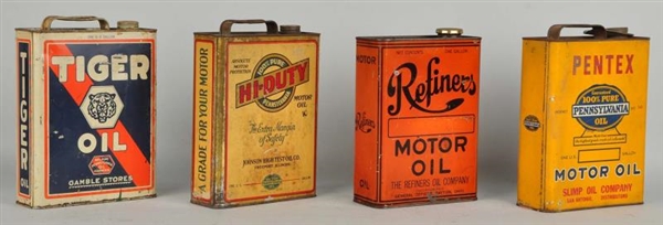 LOT OF 4: ONE GALLON FLAT MOTOR OIL CANS.         