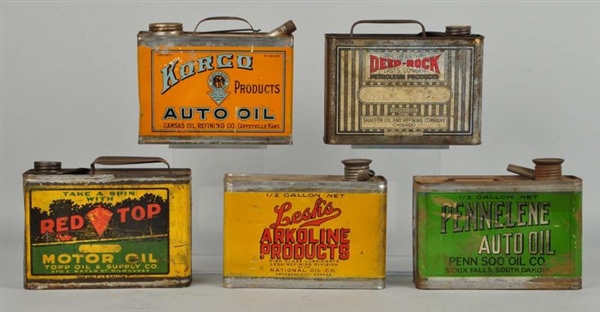 LOT OF 5: DIFFERENT HALF GALLON MOTOR OIL CANS.   
