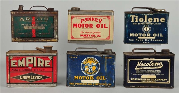 LOT OF 6: DIFFERENT HALF GALLON MOTOR OIL CANS.   