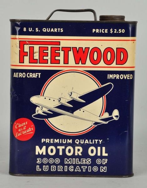 FLEETWOOD MOTOR OIL TWO GALLON CAN WITH GRAPHICS. 