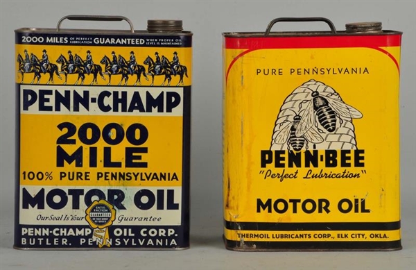 LOT OF 2: PENN-BEE & PENN CHAMP MOTOR OIL CANS.   
