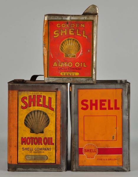 LOT OF 3: SHELL 5 GALLON SQUARE CANS.             