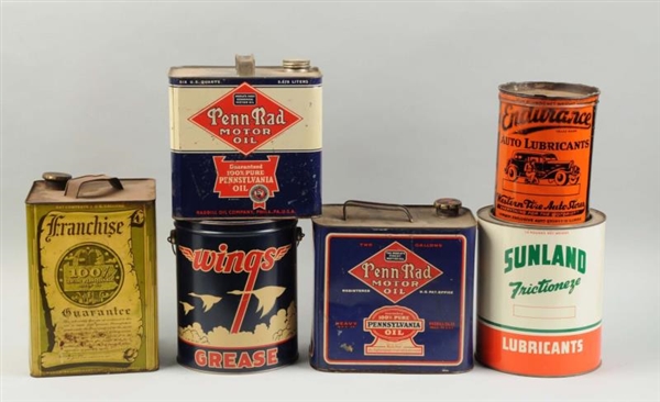 LOT OF 6:  MISCELLANEOUS METAL CANS.              