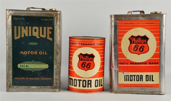 LOT OF 3:  PHILLIPS 66 MOTOR OIL CANS.            