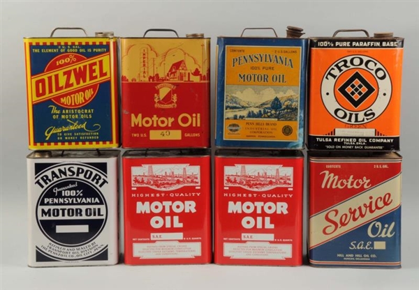 LOT OF 8:  TWO GALLON MOTOR OIL RECTANGLE CANS.   