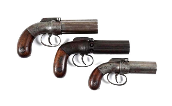 (A) LOT OF 3: ANTIQUE PEPPERBOX REVOLVERS         