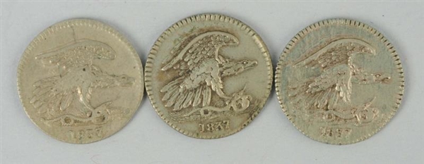 LOT OF 3: 1837 FEUCHTWANGER ONE CENT COINS.       