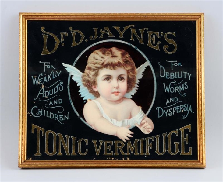 DR JAYNES TONIC REVERSE ON GLASS SIGN.           