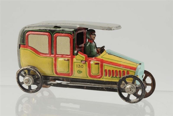 GERMAN TIN LITHO CLOSED AUTOMOBILE PENNY TOY.     