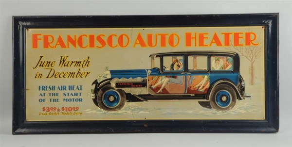 FRANCISCO AUTO HEATER WITH BLUE CAR GRAPHICS SIGN.