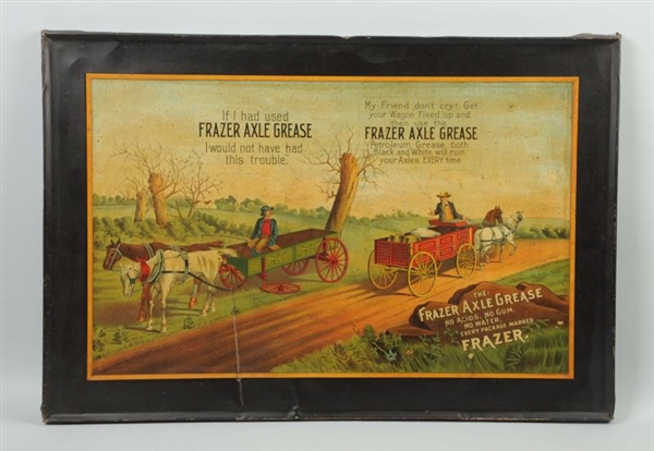 EARLY FRAZER AXLE GREASE TIN SIGN.                