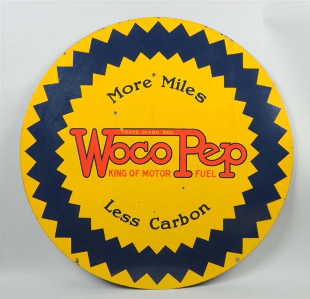 WOCO PEP KING OF MOTOR FUEL PORCELAIN SIGN.       