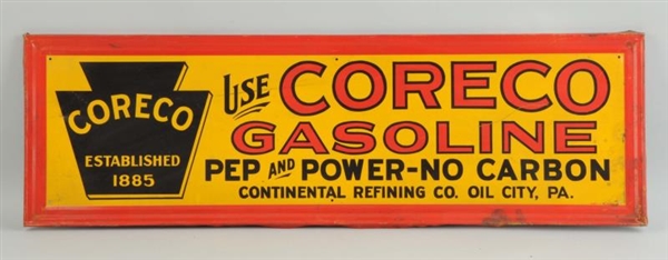 CORECO GASOLINE "PEP AND POWER-NO CARBON" SIGN.   