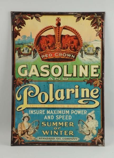 RED CROWN GASOLINE AND POLARINE OIL SIGN.         