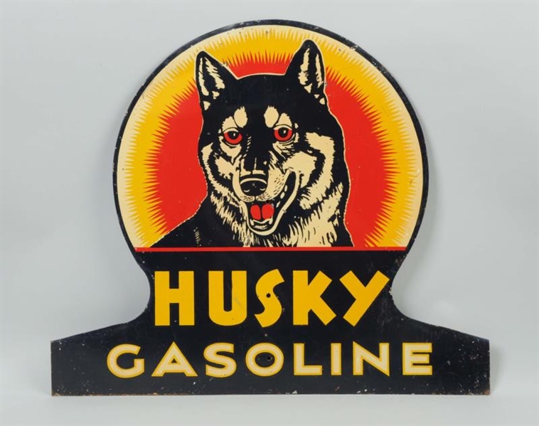 HUSKY GASOLINE WITH SUNBURST LOGO SIGN.           