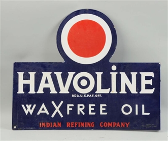 HAVOLINE WAX FREE OIL INDIAN REFINING CO. SIGN.   