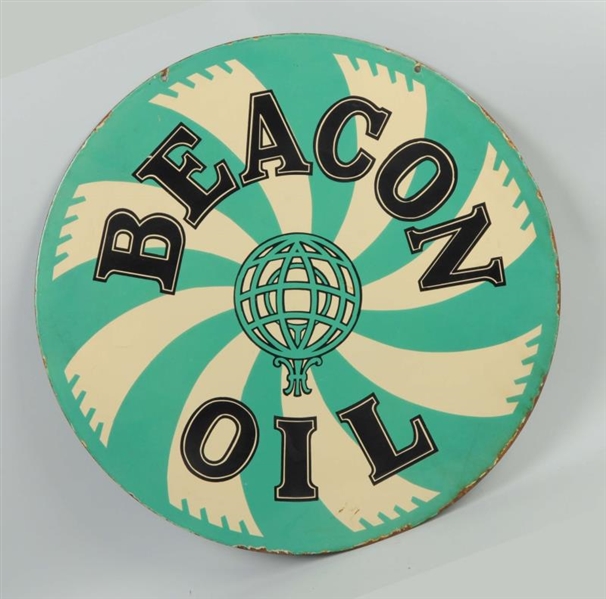 BEACON OIL WITH PIN WHEEL BACKGROUND SIGN.        